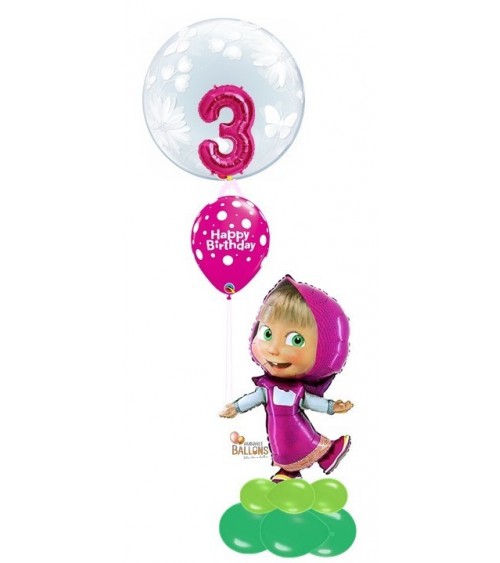 Composition Masha - Ballon Bubble Chiffre 3 et ballon latex Joyeux