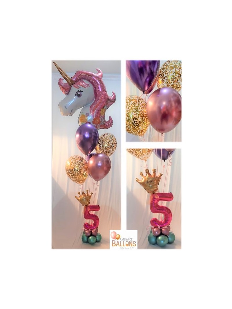 Bouquet Licorne avec mini chiffre avec couronne