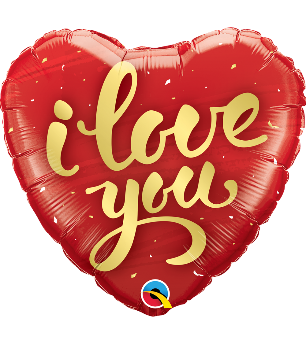 Ballon Coeur I Love You - rouge et ore - 45 cm aluminium mylar helium