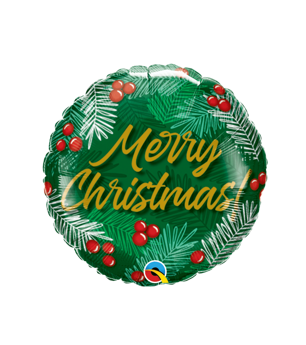 Ballon Merry Christmas - Joyeux Noël - houx - vert - 45 cm