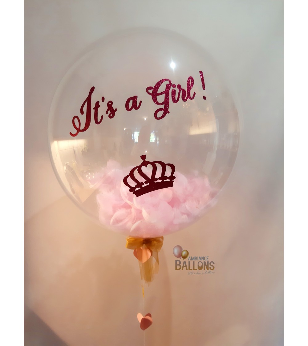 Ballon Bulle contenant plumes et application de texte, en rose ou