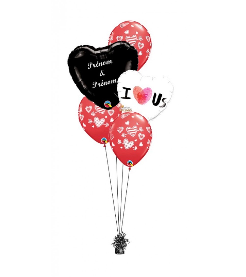 Bouquet de ballons Saint-Valentin I Love us personnalisé coeur noir blanc  amour