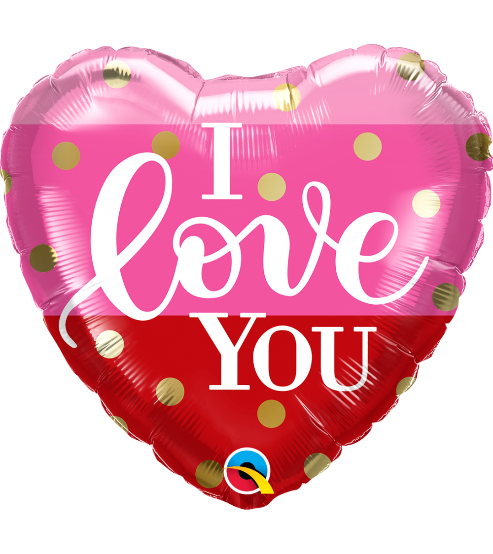 Ballon Coeur LOVE - stries roses et pois or - 45 cm aluminium mylar helium