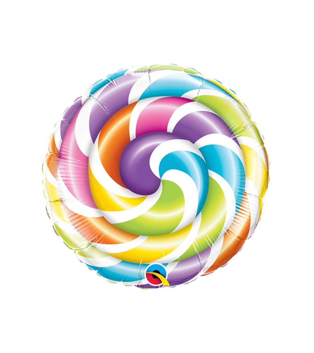 Ballon aluminium bonbon swirl arc en ciel monté sur tige, pré-gonflé cadeau  à emporter anniversaire give away candy