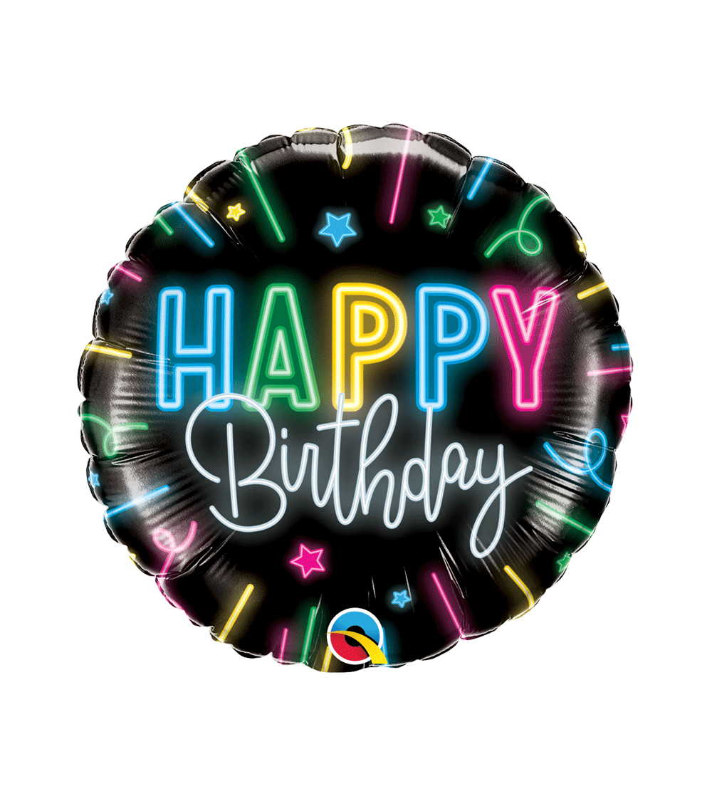 Ballon aluminium Happy Birthday Neon Fluo