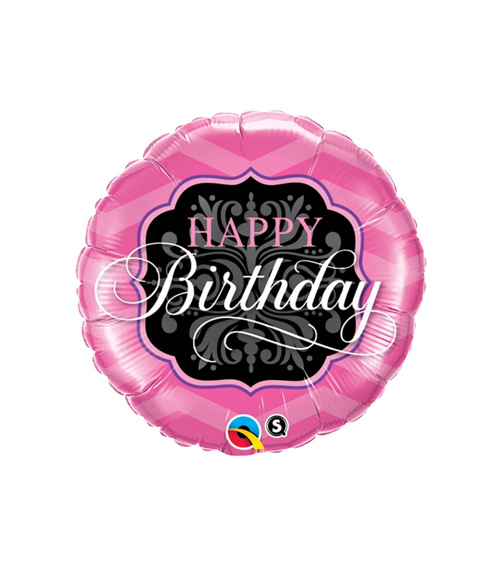 Ballon aluminium Happy Birthday rose et noir