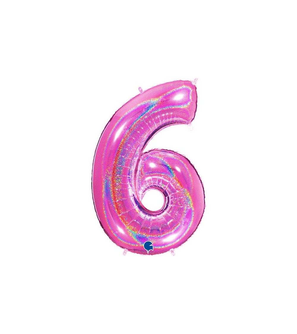 Ballon gonflable aluminium numéro - 6 - rose fuchsia holographique