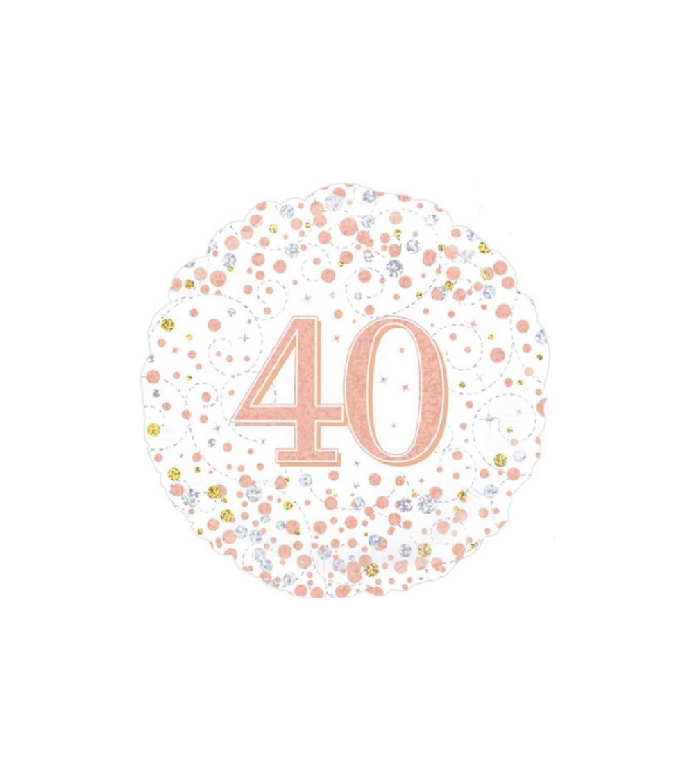 Ballon alu Happy Birthday chiffre 40 blanc rose gold  argent-holographique-65- 45 cm