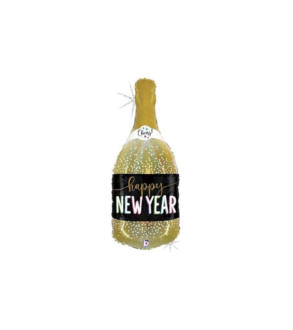 Ballon nouvel an - happy new year - bouteille holographique - 90