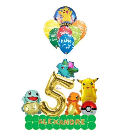 Ballons Pokémon en Grappe - Pikachu - Salamèche 